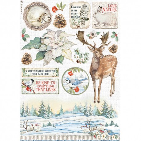 stamperia papier ryzowy a4 winter tales renifer i inni