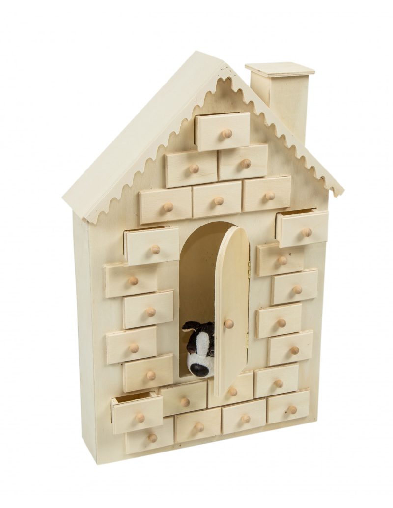 kalendarz adwentowy drewniany domek 42x27x65cm