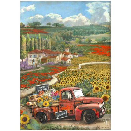 stamperia papier ryzowy a4 sunflower art autko vintage